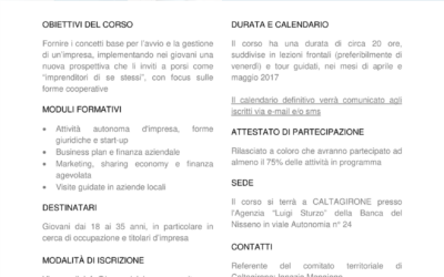 Corso di formazione in “Cultura d’impresa”, scadenza iscrizioni 26 aprile