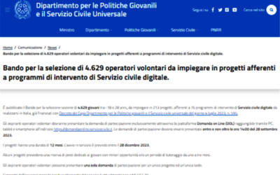 Bando per la selezione di 4.629 operatori volontari da impiegare in progetti afferenti a programmi di intervento di Servizio civile digitale